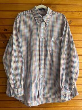 Alan Flusser Plaid Button Down Shirt XL Cotton Ivy Prep Oxford Check